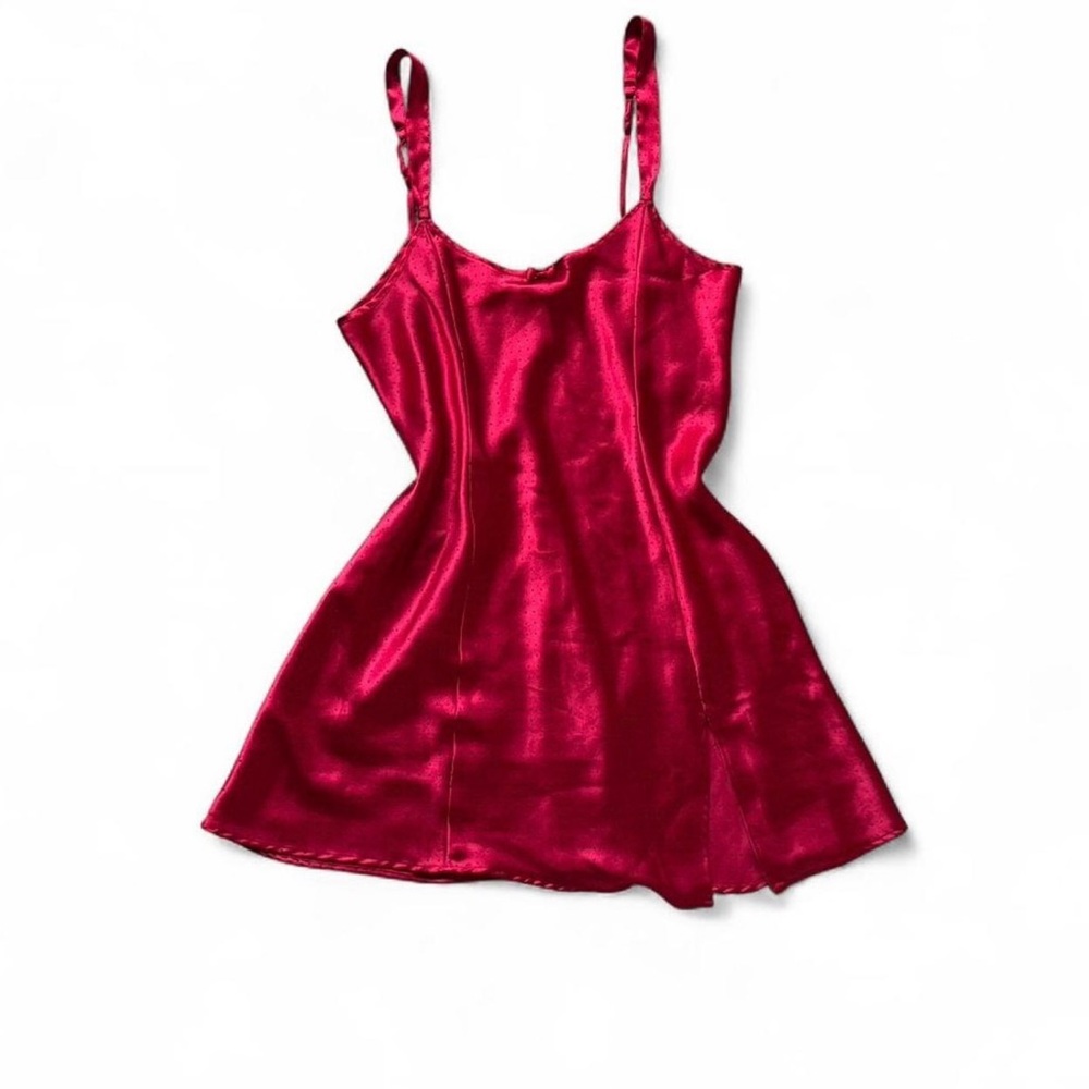 Vintage Y2K Morgan Taylor Red Satin Polka Dot Lingerie Slip Dress